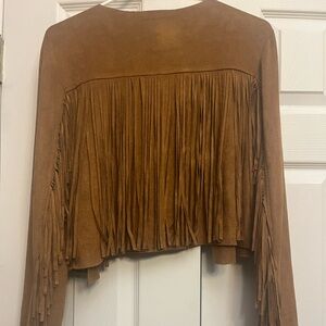 Fringe jacket size small (could fit a medium).  Faux suede, camel VOCAL jacket